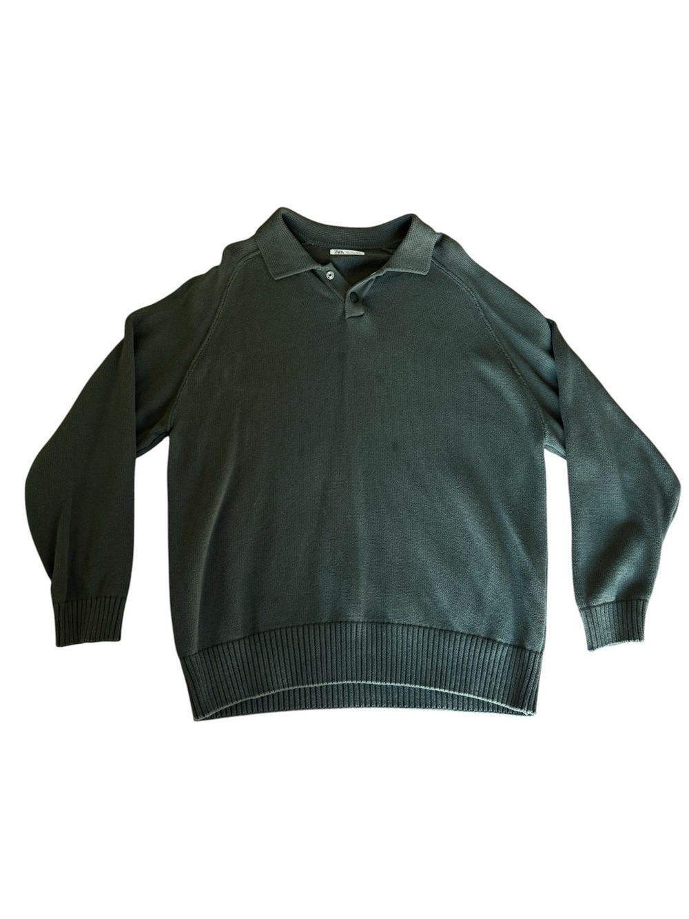 Zara Men's Dark Green Polo Knit Sweater